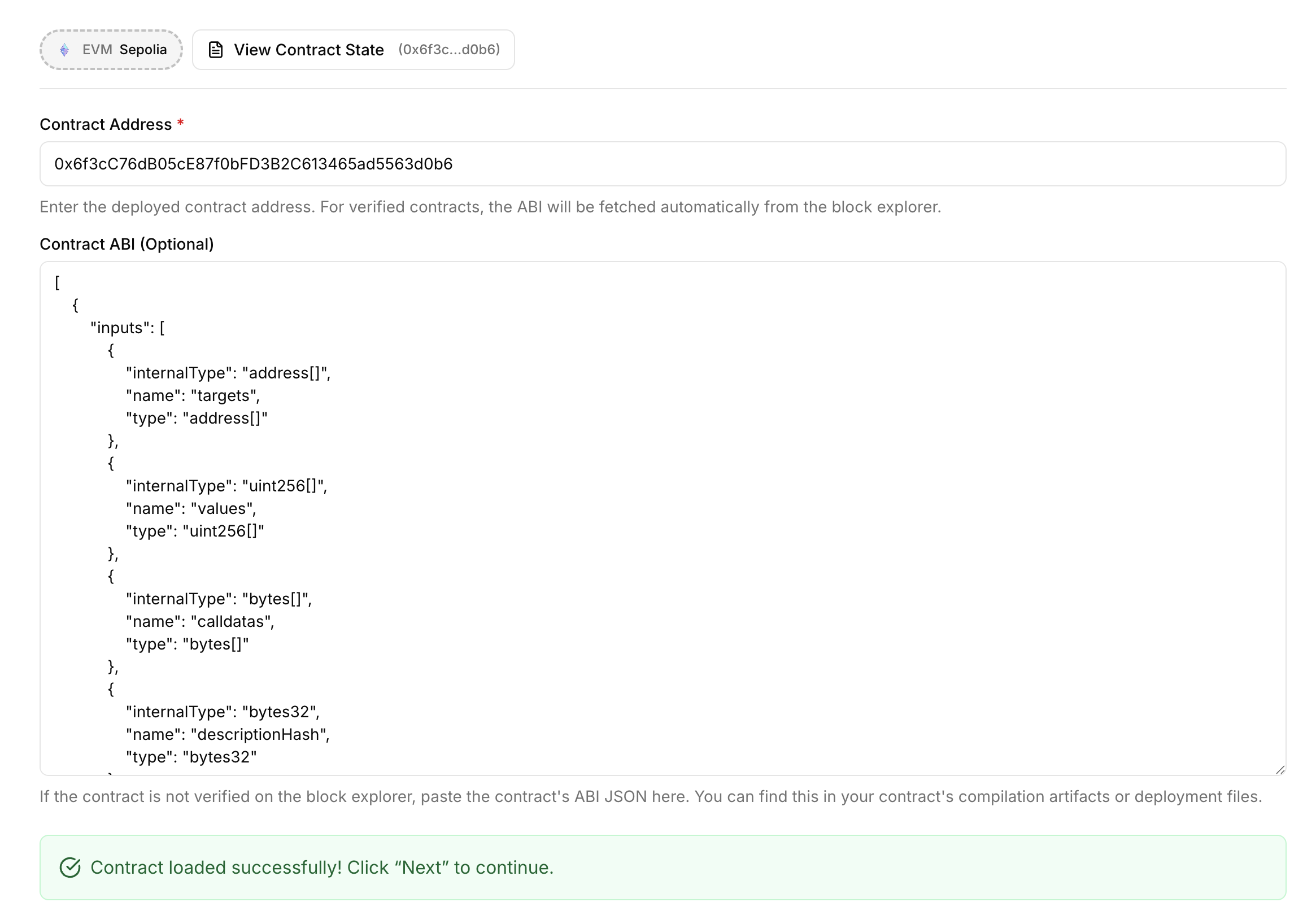 Contracts ABI manual input